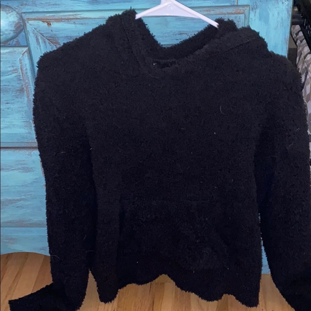 fuzzy black hood sweater